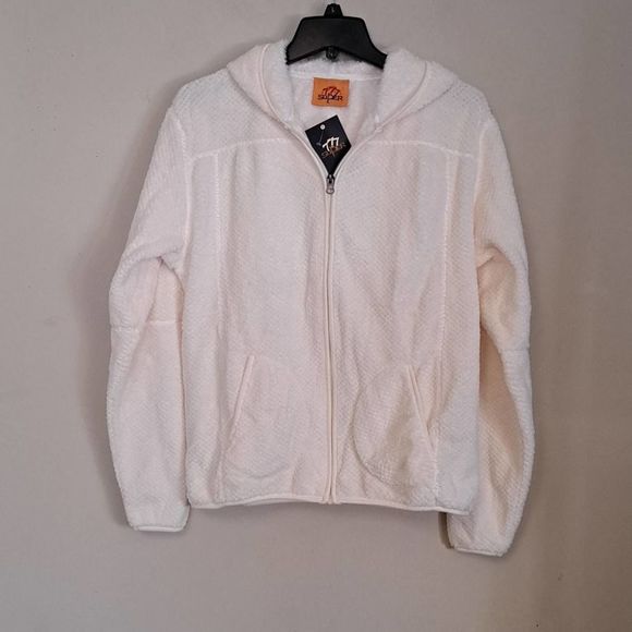 Fleece Hooded Full Zipper Jacket Medium Cream White - Picture 5 of 12